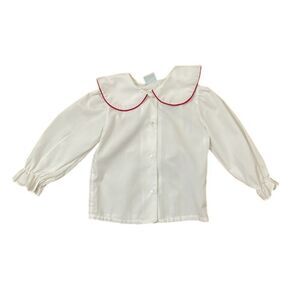 Royal Heir Vintage White Blouse Top Girls Size 4T Peter Pan Collar Red Trim USA